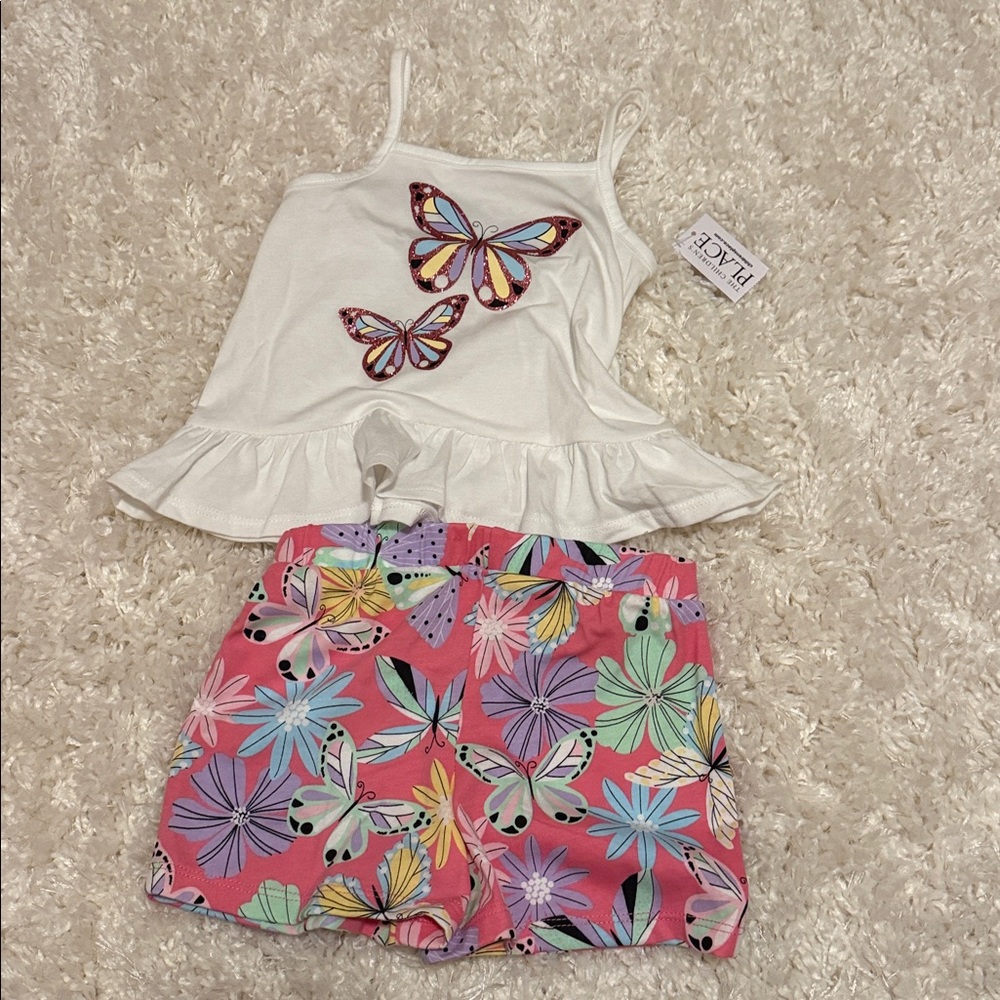 Butterfly Tank Top and Floral Shorts Set